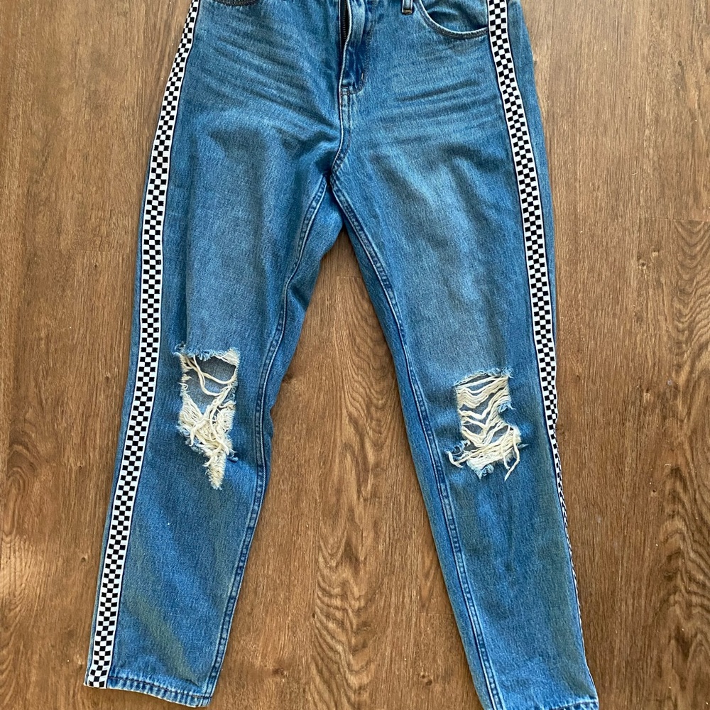 Empyre Checkered Seam Distressed Jeans